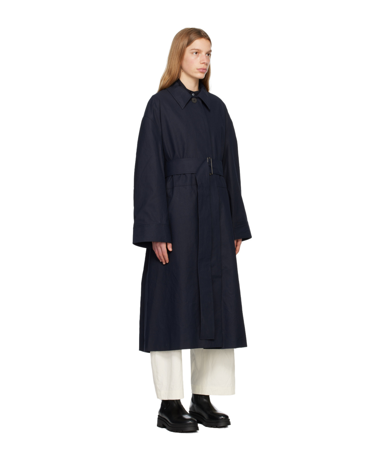 Studio Nicholson Navy Monterry Trench Coat In Black