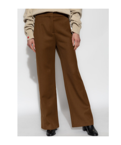 Tory Burch Wool Twill Trousers In Brown