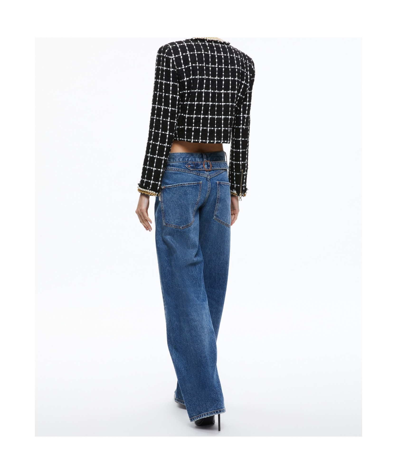 Alice And Olivia Chain Decorated Tweed Jacket In Black