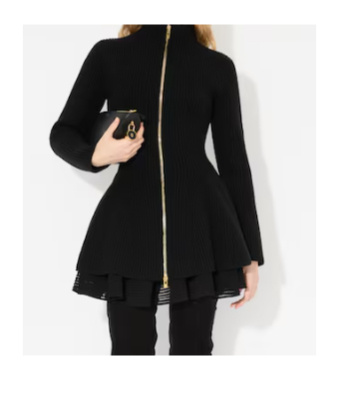 Alaïa Ribbed Wool And Cashmere-blend Peplum Cardigan In Black