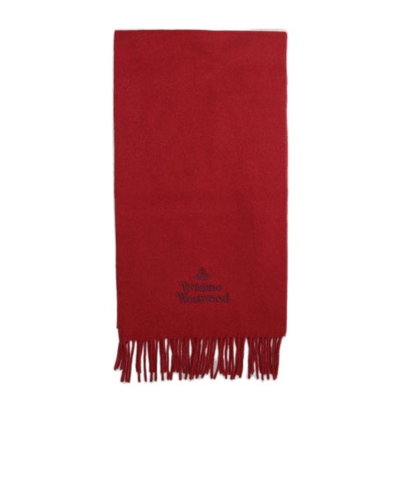 Vivienne Westwood Bordeaux Scarf With Fringed Hem And Orb Embroidery On The Front In Wool Unisex In Red
