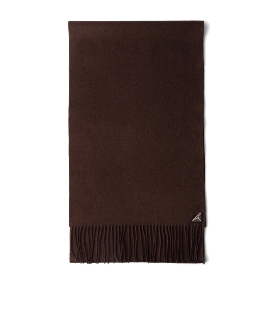 Prada Mens Burgundy Logo-plaque Fringed-trim Silk And Cashmere-blend Scarf In Burgundy