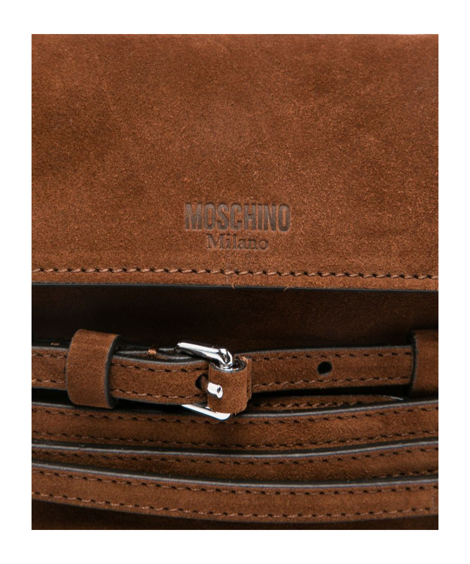 Moschino Suede Shoulder Bag Adjustable Strap In Brown