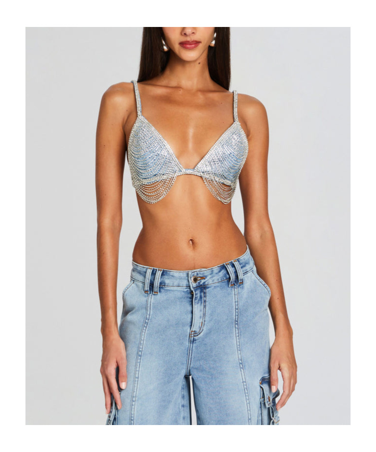 Retroféte Chain Decorative Triangle Bra In Brown