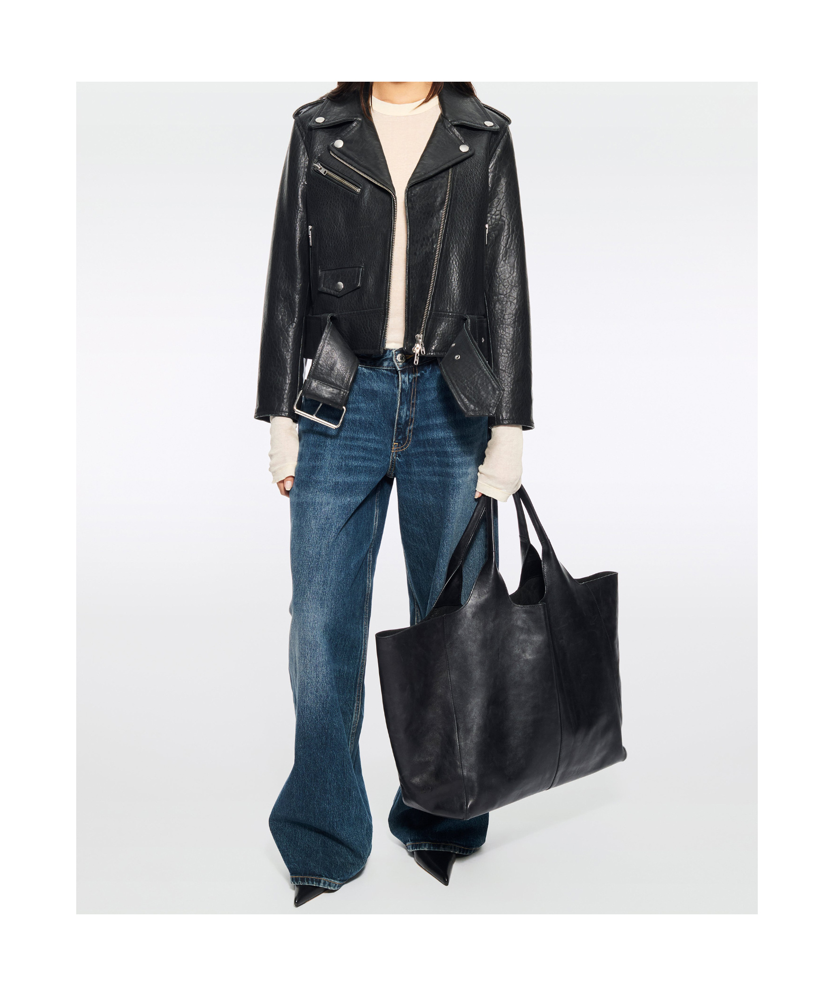 Stand Studio Zippered Long-sleeved Leather Jacket In Black