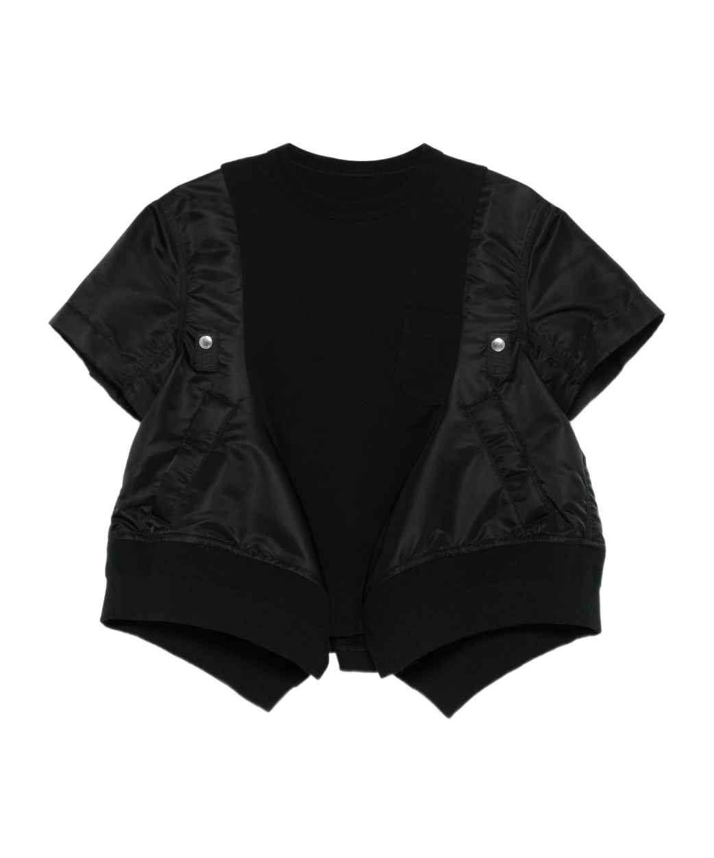 Sacai Black Nylon And Cotton Twill T-shirt In Black