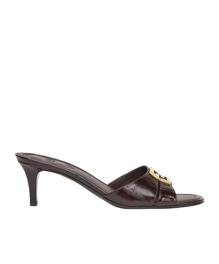 Fendi Fold Leather Kitten-heel Sandals In Brown