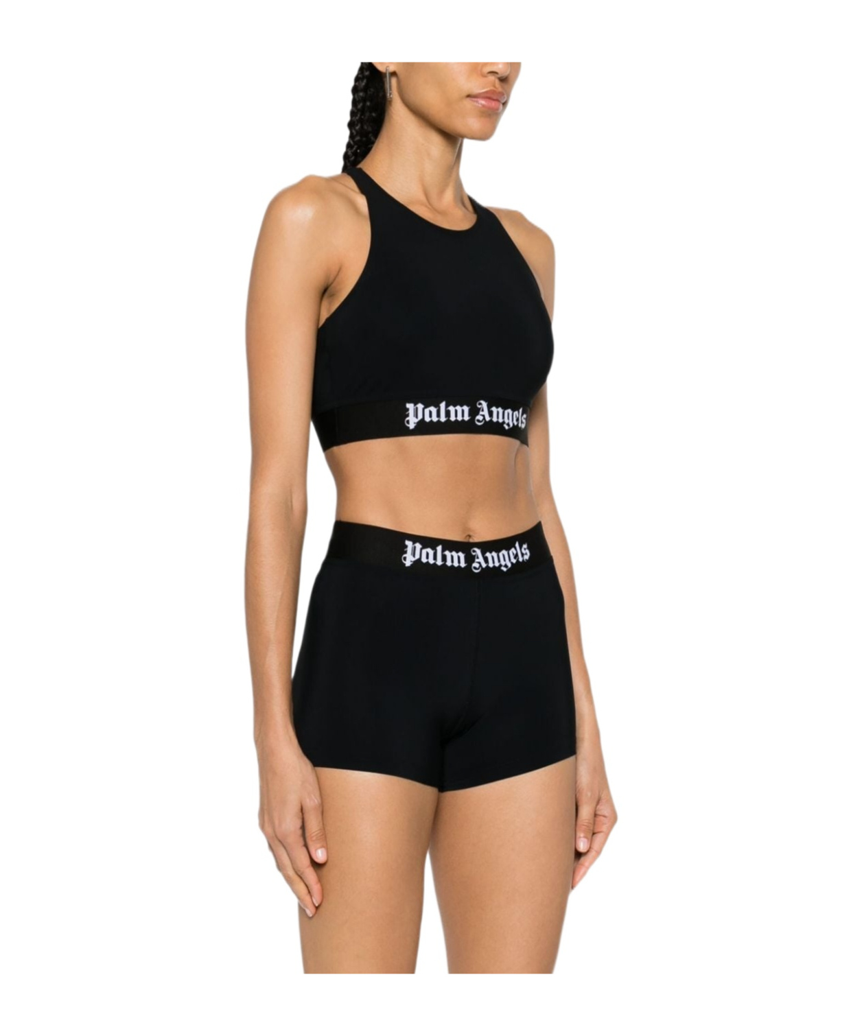 Palm Angels Logo Sport Top Black White In Black