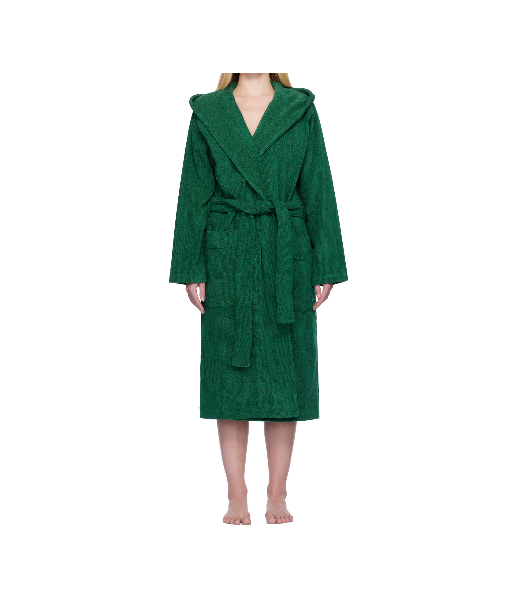 Tekla Green Hooded Bathrobe In Green