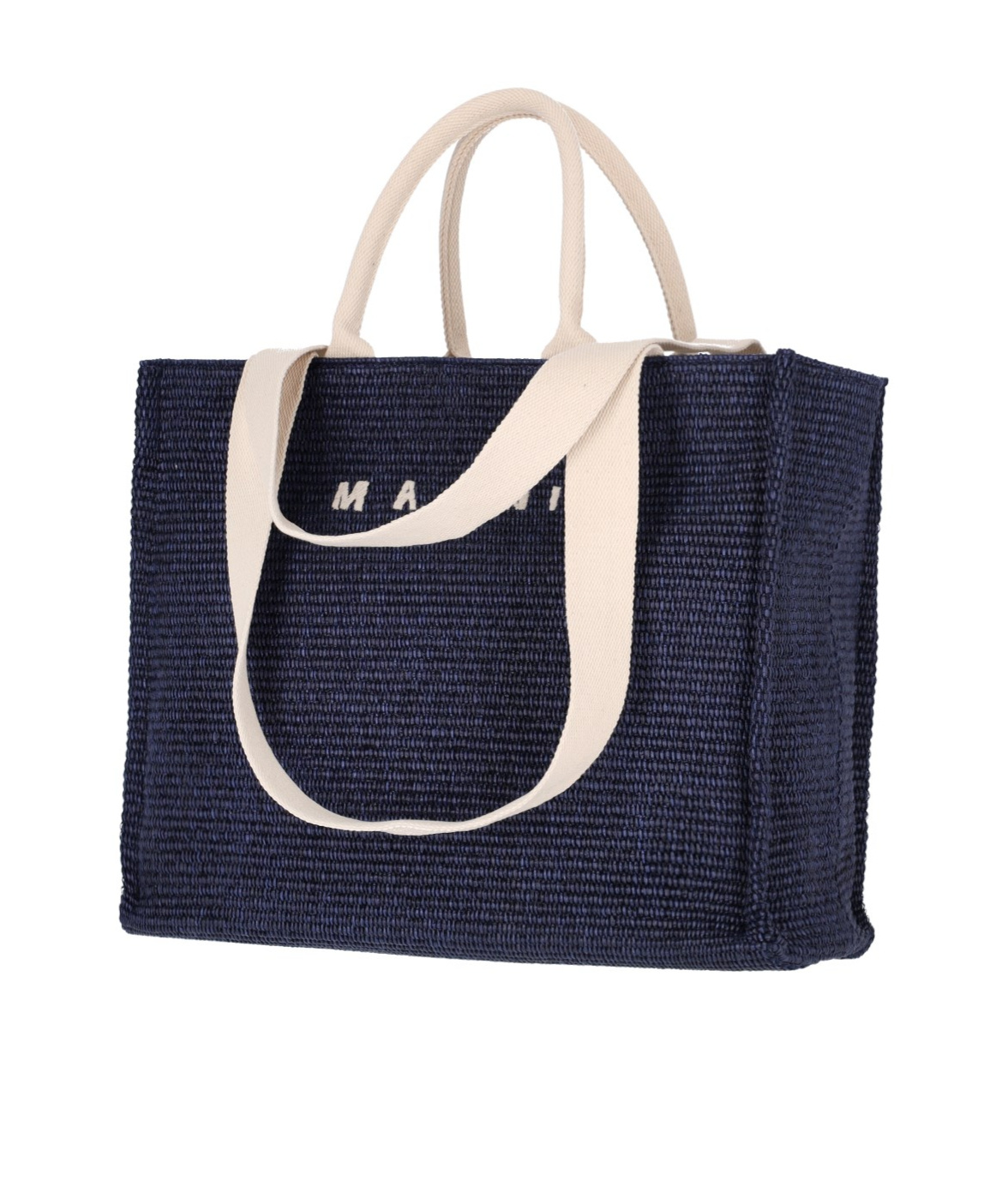 Marni Natural Raffia Effect Fabric Large Tote Bag In Black