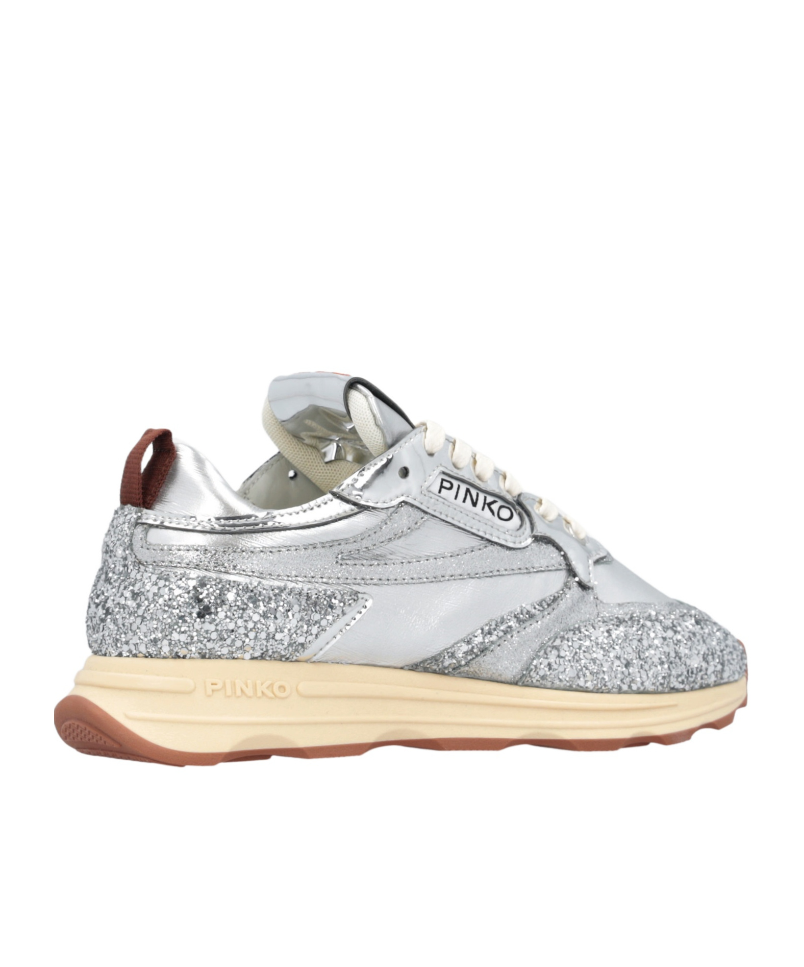 Pinko Silver Glittery Laminated Sneakers In Silver
