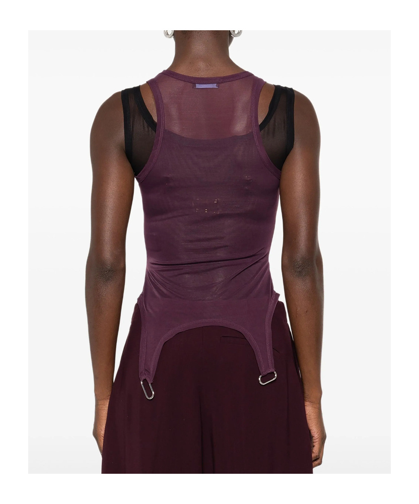Mugler Semi-transparent Layered Jumpsuit In Brown