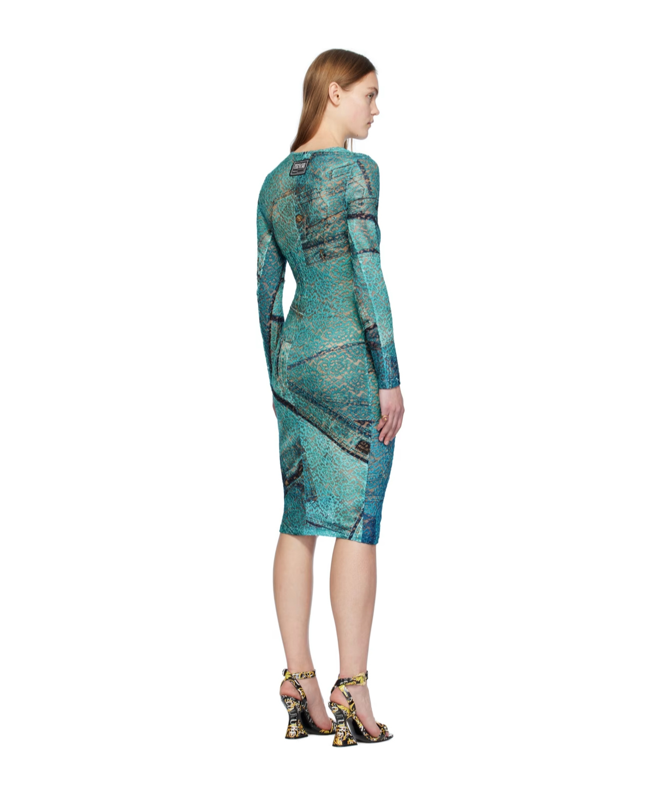 Versace Long Sleeve Round Neck Dress In Blue