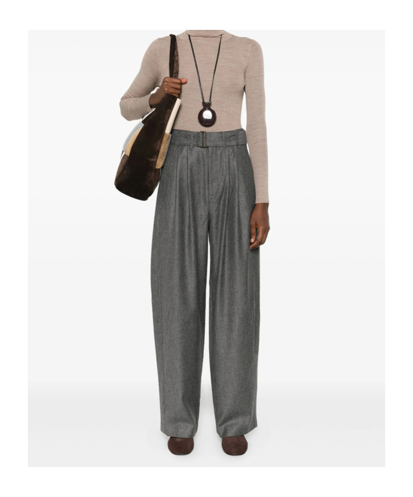 Soeur High Waist Wool Blend Trousers With Belt In Black