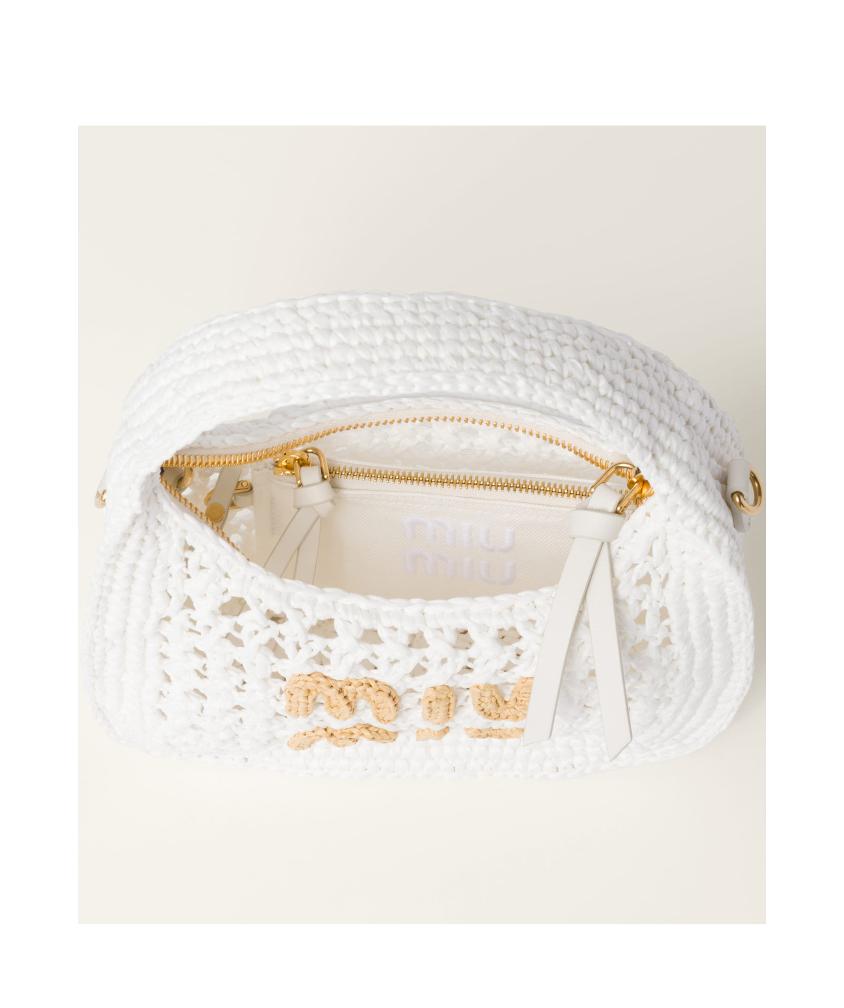 Miu Miu Wander Woven Fabric Hobo Bag In White