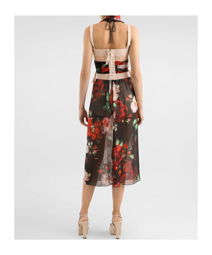 Dolce & Gabbana Bustier Top In Marquisette And Chiffon With Floral Print In Multicolor
