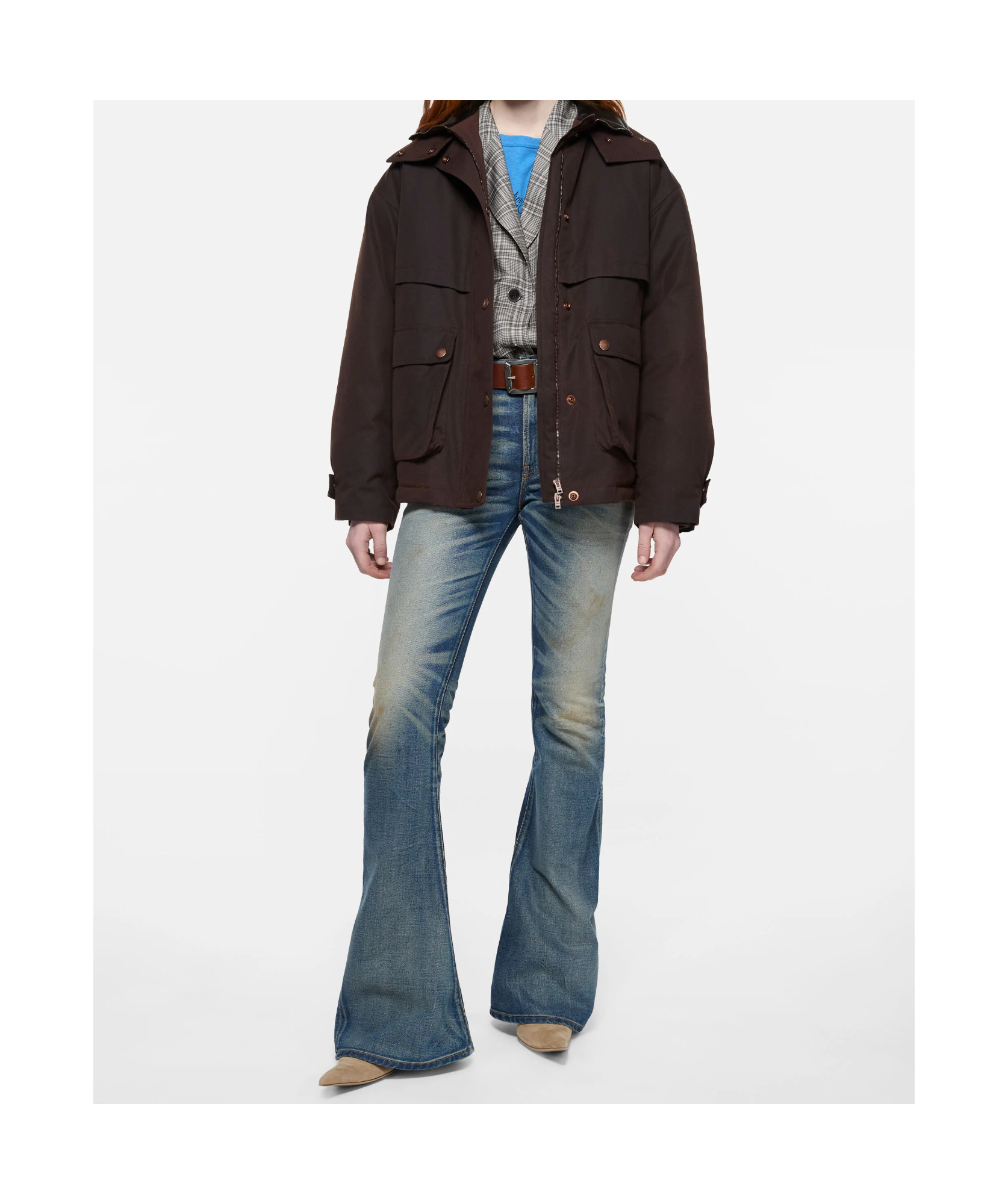 Acne Studios Long-sleeved Down Jacket In Dark Brown