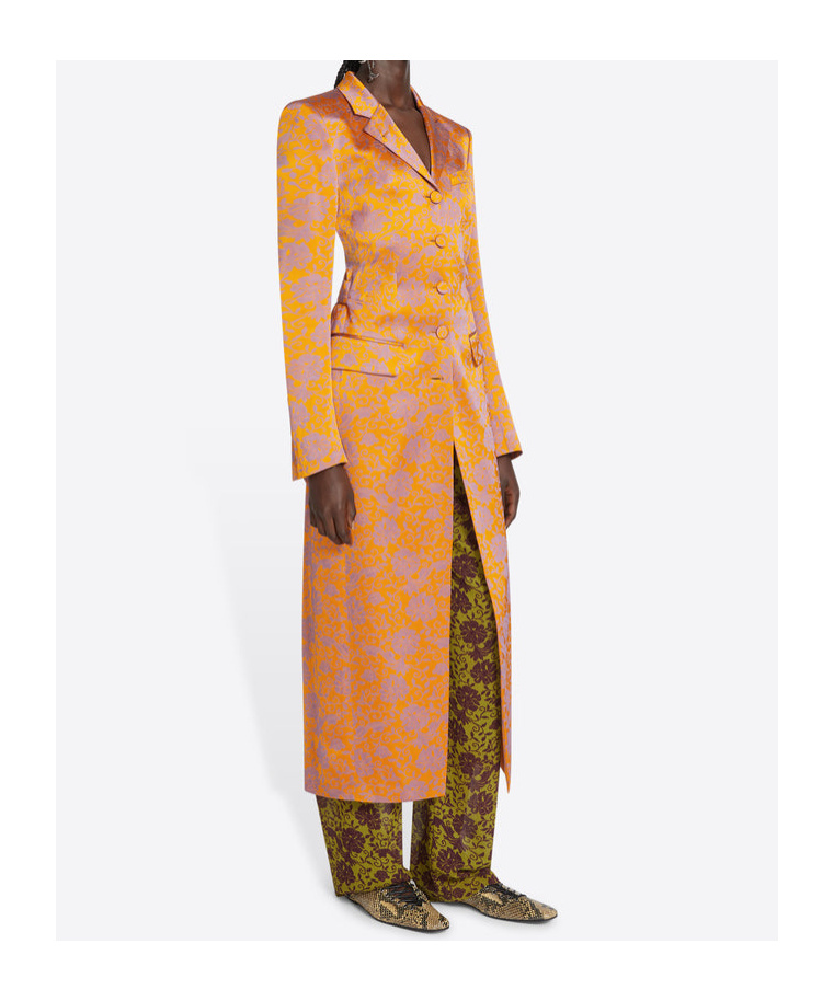 Dries Van Noten Jacquard Single-breasted Coat In Orange