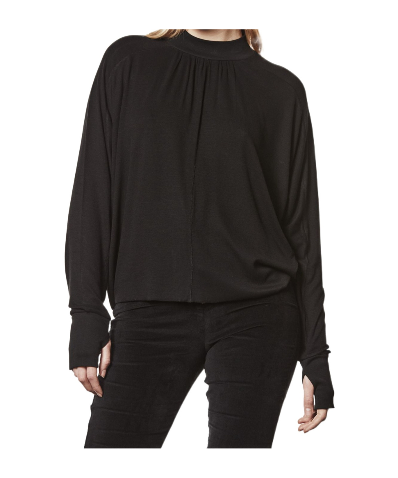 Thom Krom Oversized Viscose Stretch Mock Neck Long-sleeve Top In Black