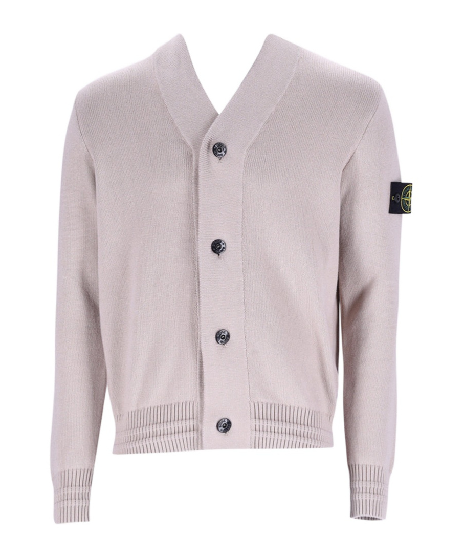 Stone Island Long-sleeved Knitted Cardigan In White