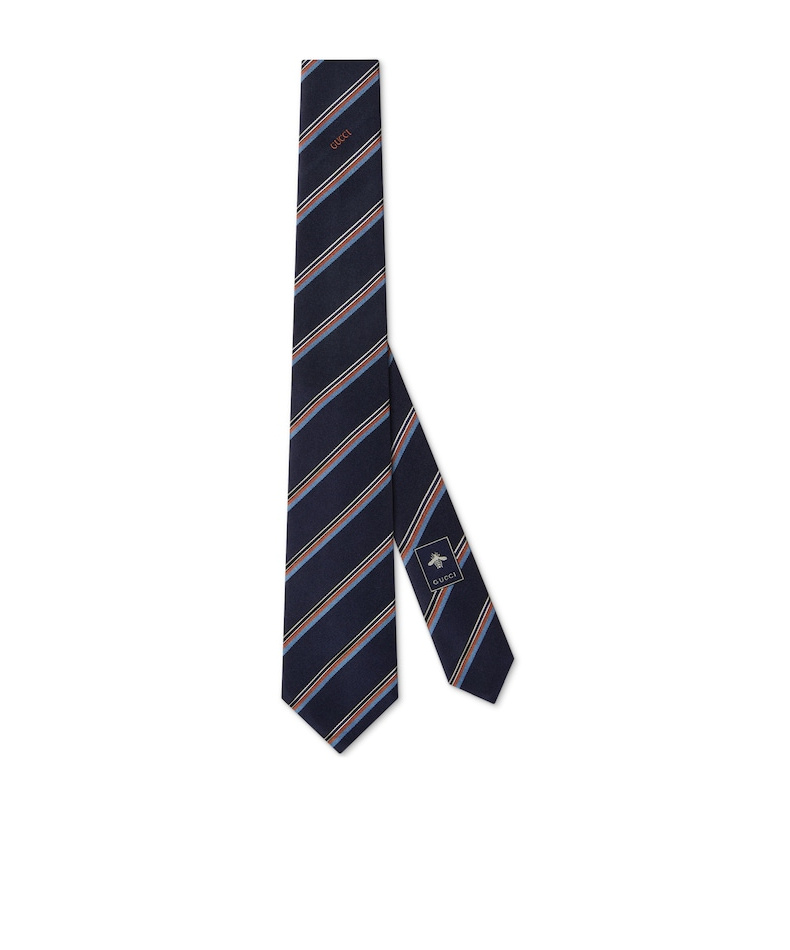 Gucci Striped Silk Jacquard Tie In Blue