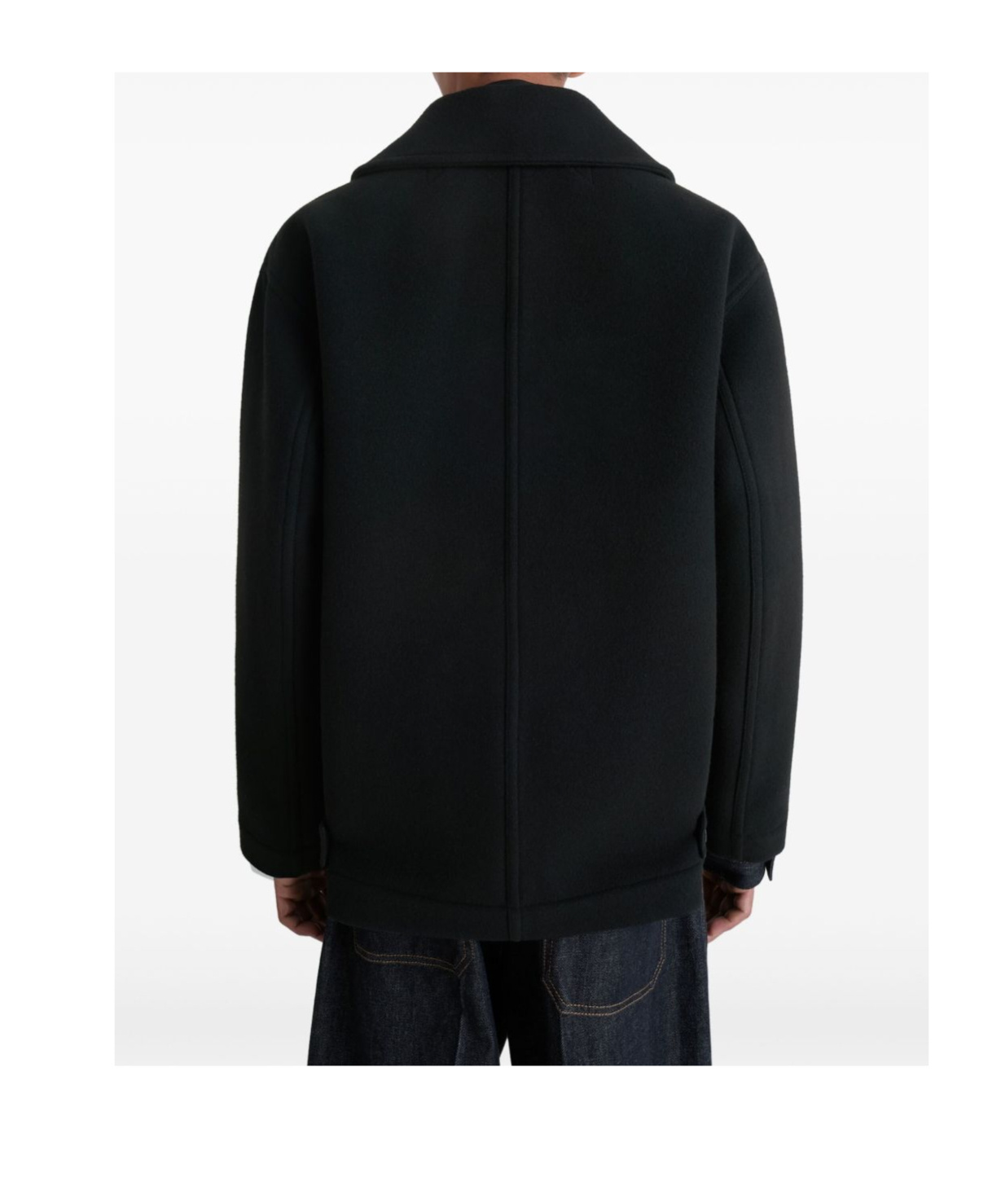Lemaire Double Breasted Boxy Peacoat Side Pockets In Black