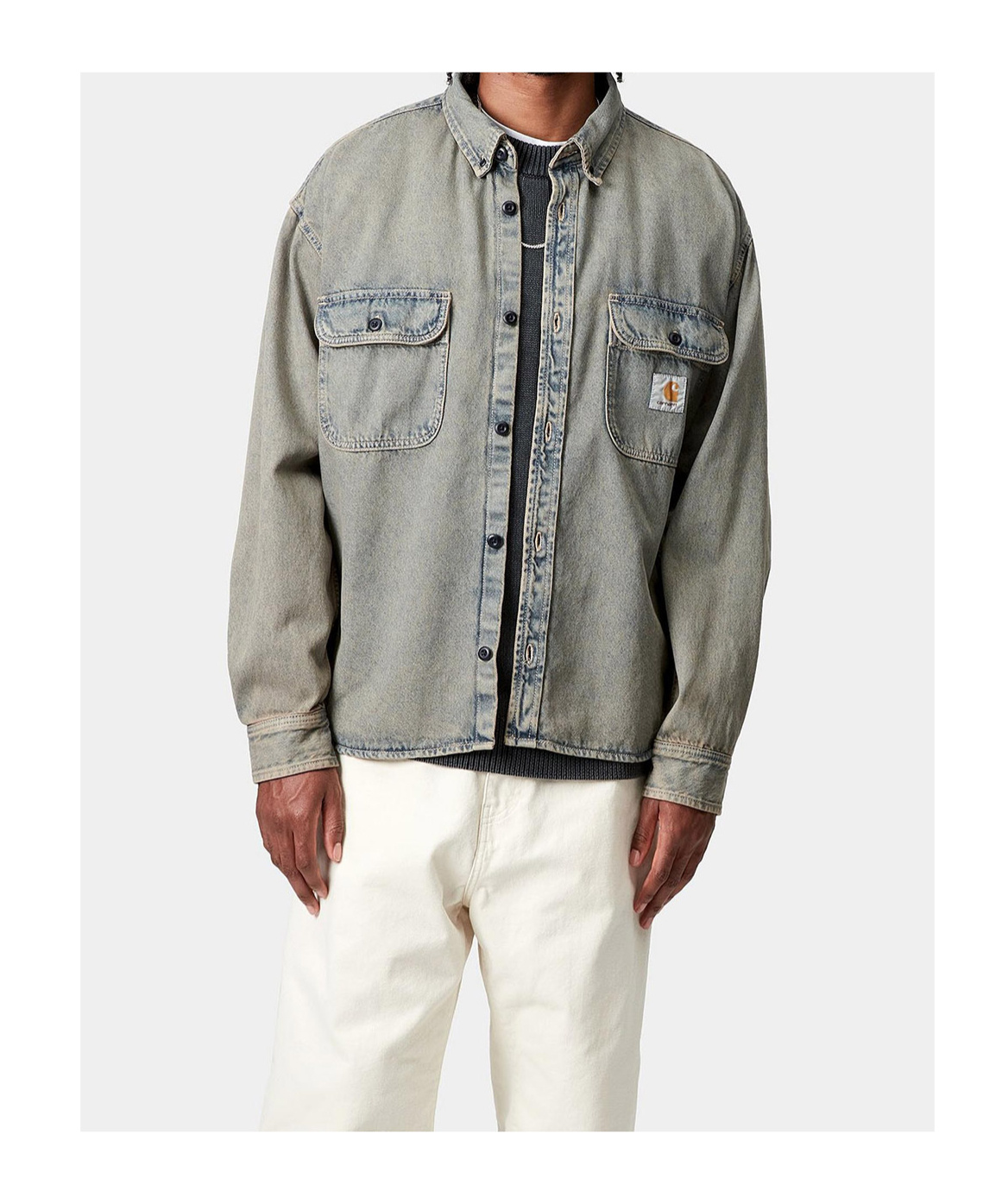 Carhartt Oversized Shirt Crafted From Sandblasted Cotton Denim In Blue