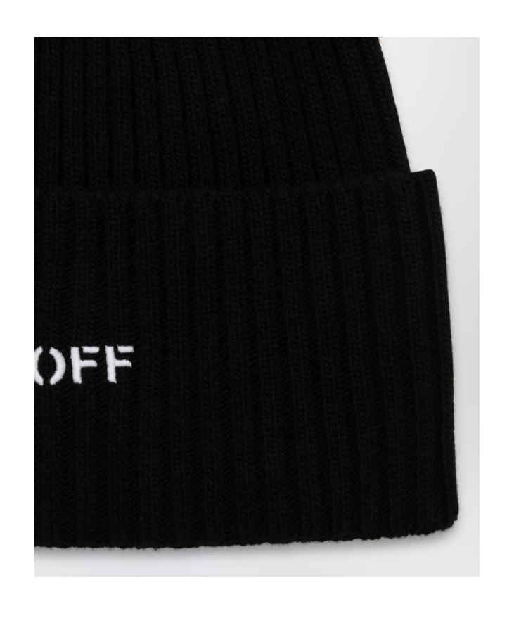 Off-white Off Stamp Loose Knit Beanie Black White In Black