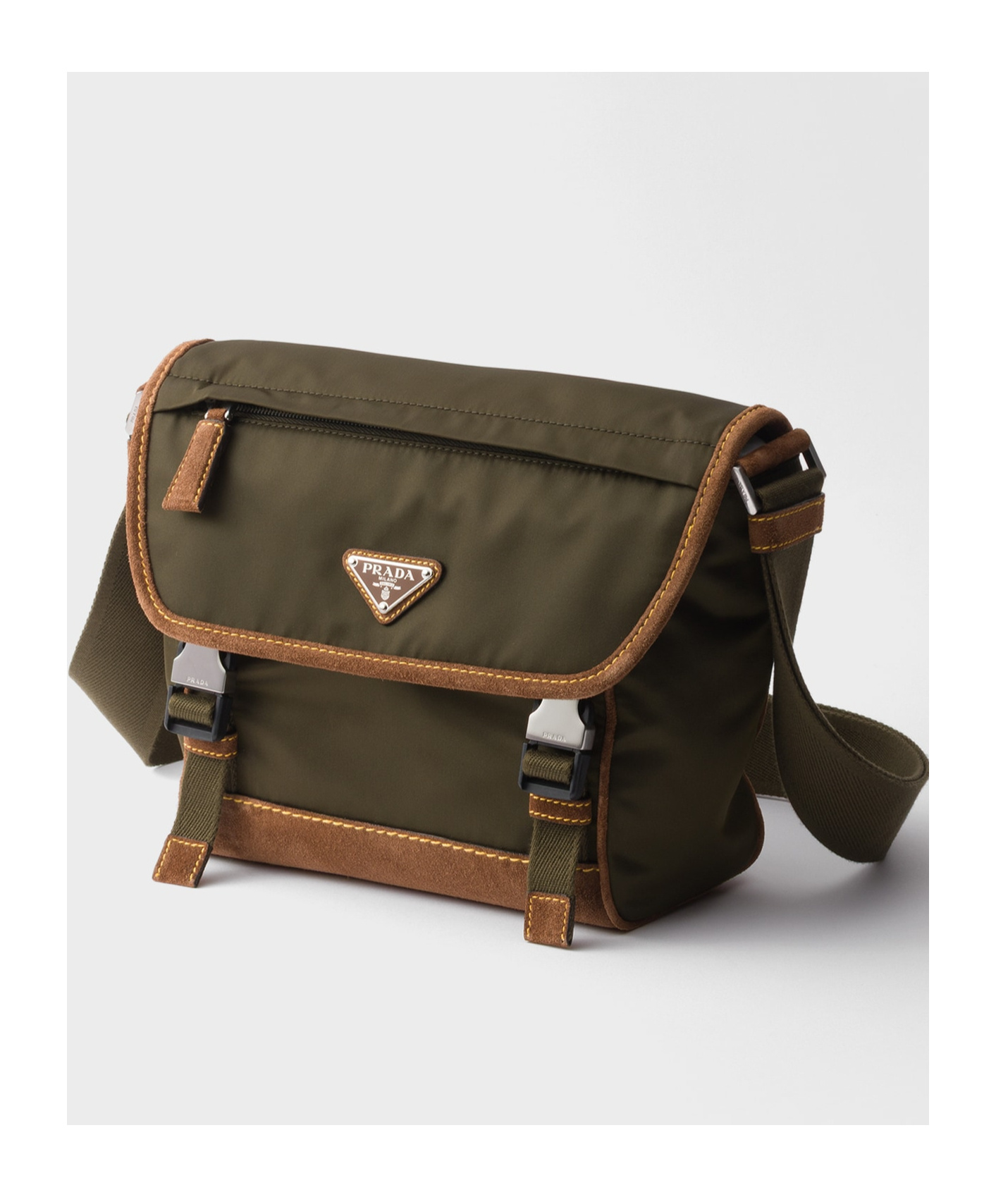 Prada Re-nylon Shoulder Strap Crossbody Bags Green In Musk Green/cocoa