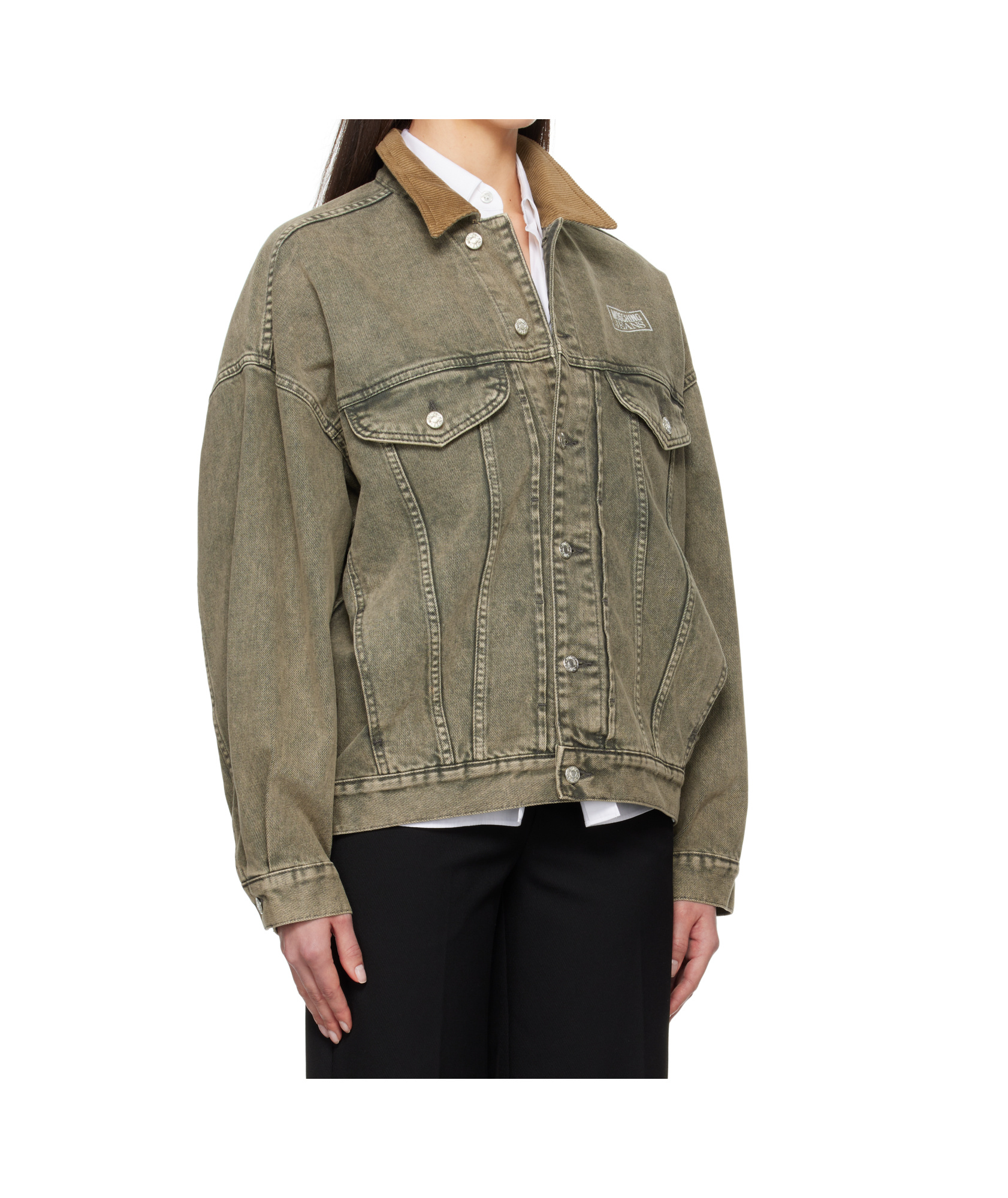 Moschino Logo-print Denim Jacket In Green