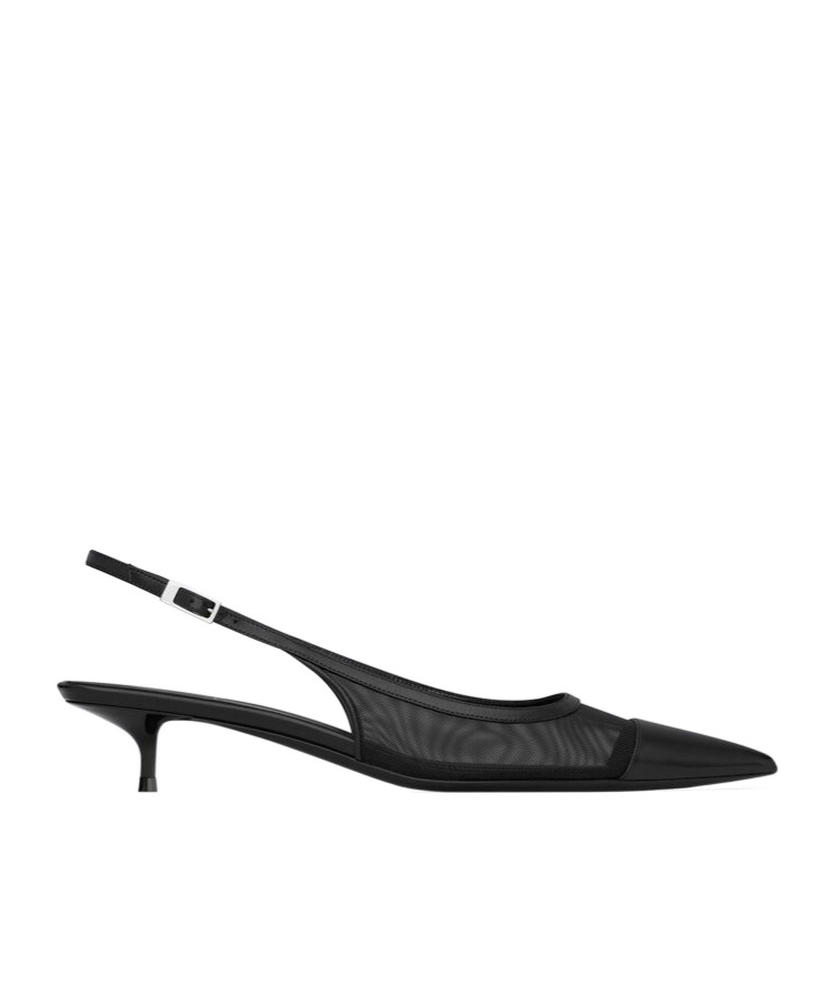 Saint Laurent Oxalis Patent Leather-trimmed Mesh Slingback Pumps In Black