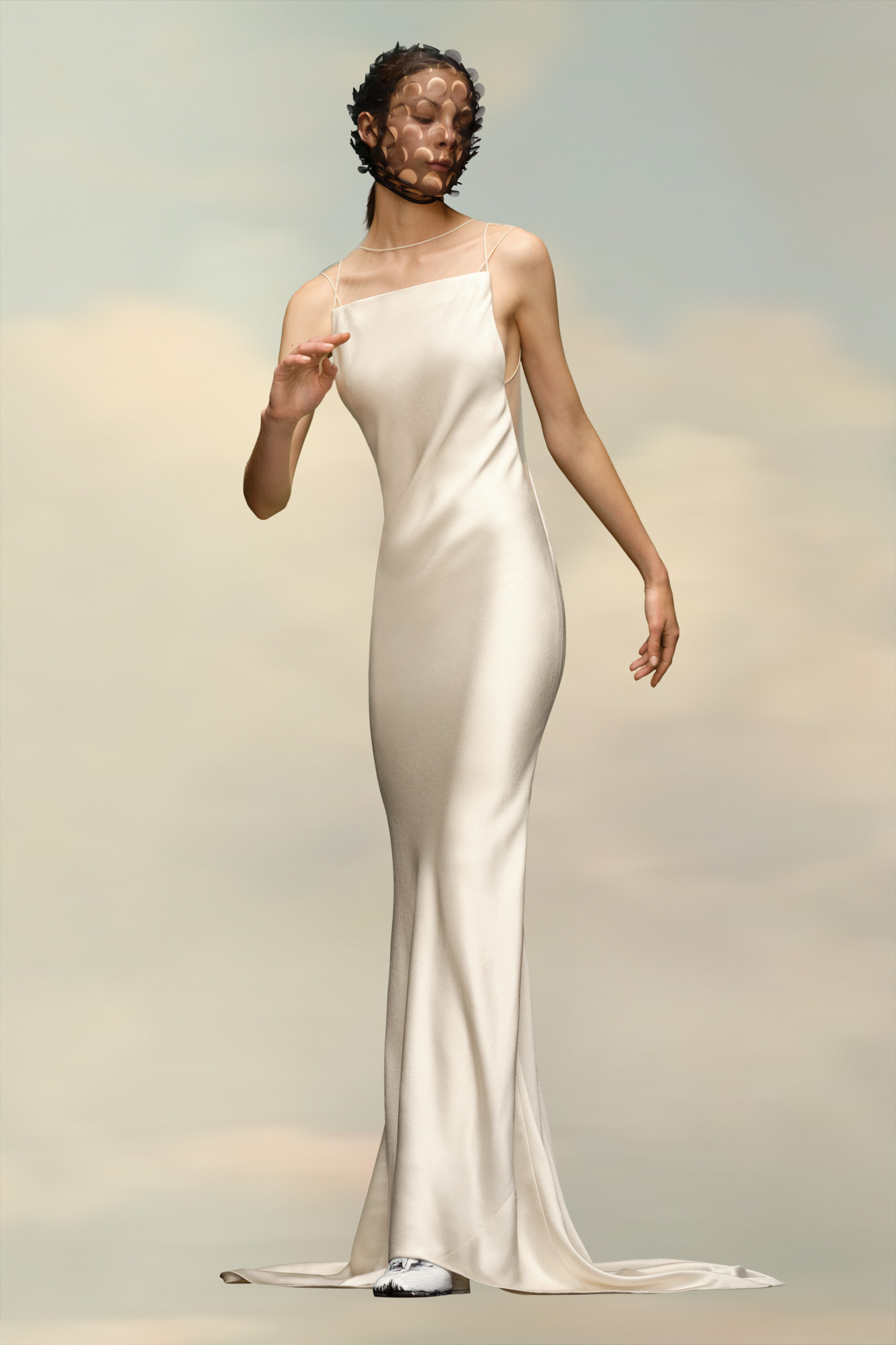 Maison Margiela Sheer-neck Silk Gown In Nude