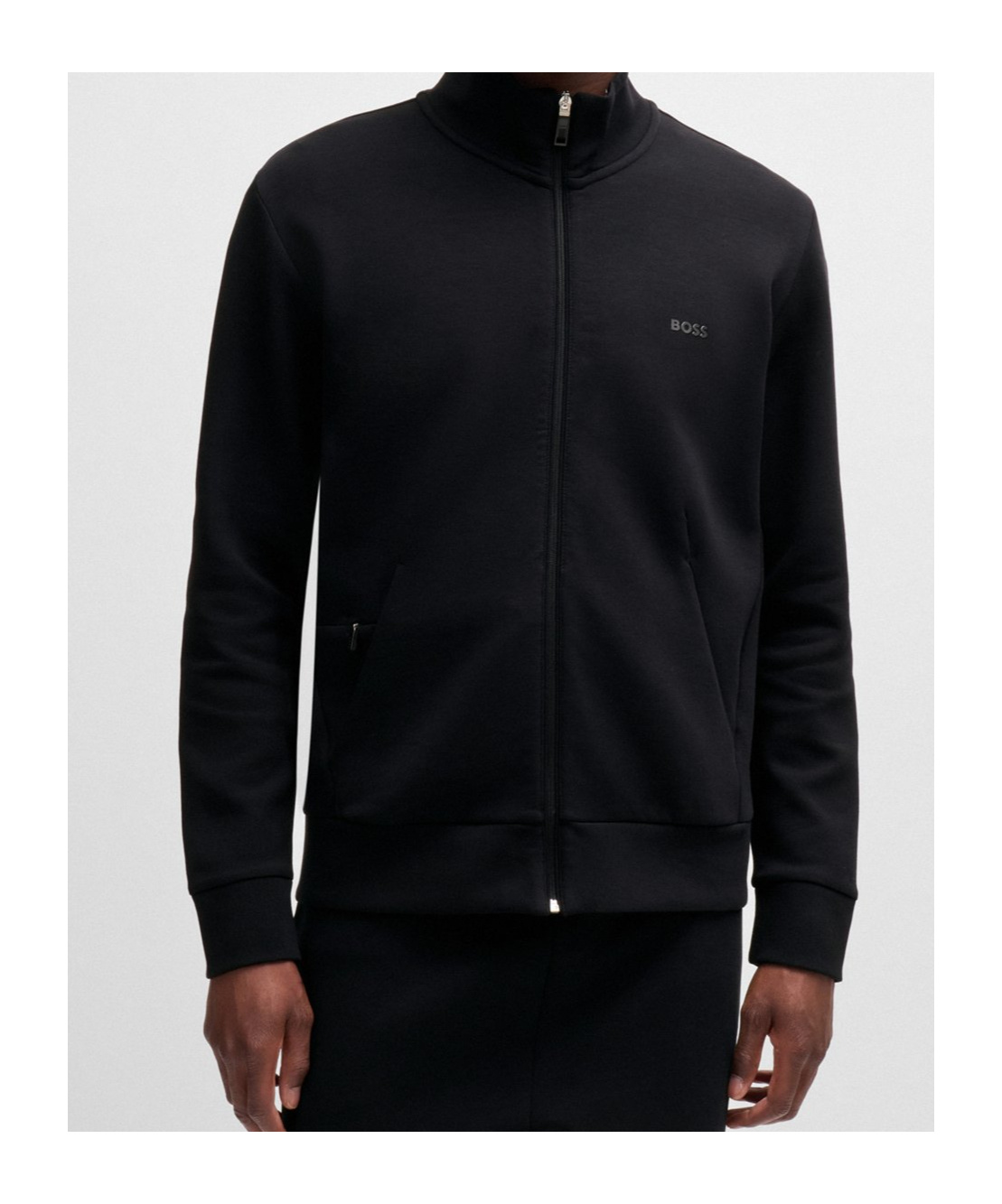 Shop Hugo Boss Stretch-cotton Zip-up Sweatshirt With Logo Print