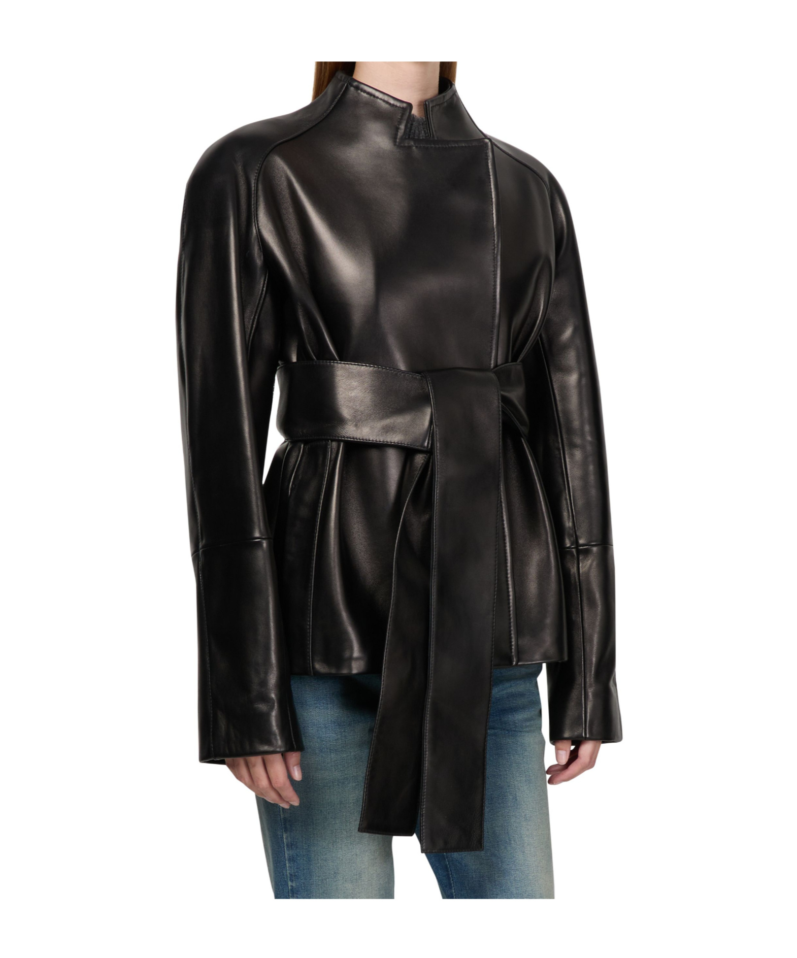 Khaite Long-sleeved Leather Jacket In Black
