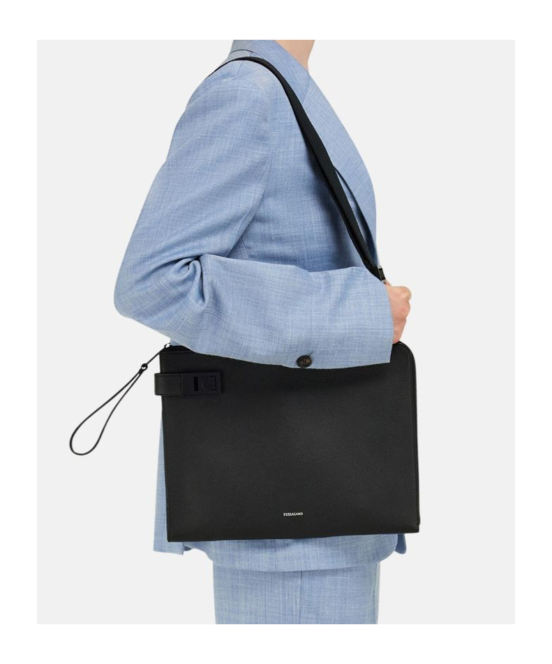 Shop Ferragamo Gancini-buckled Zip-up Clutch Bag In Black
