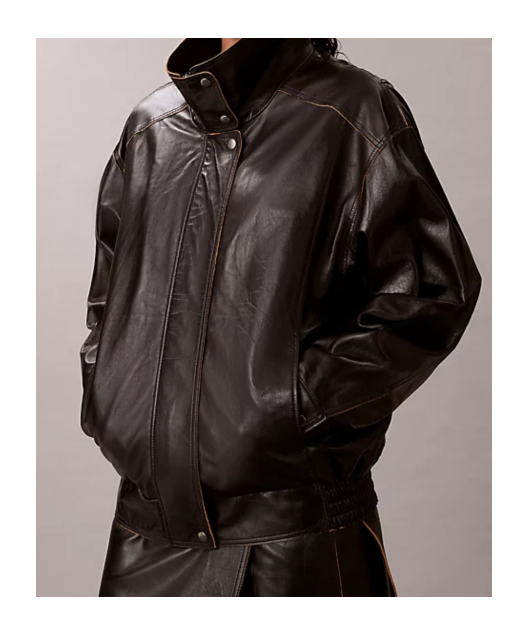 Calvin Klein Modern High Collar Jacket With Contrast Stitching In Black
