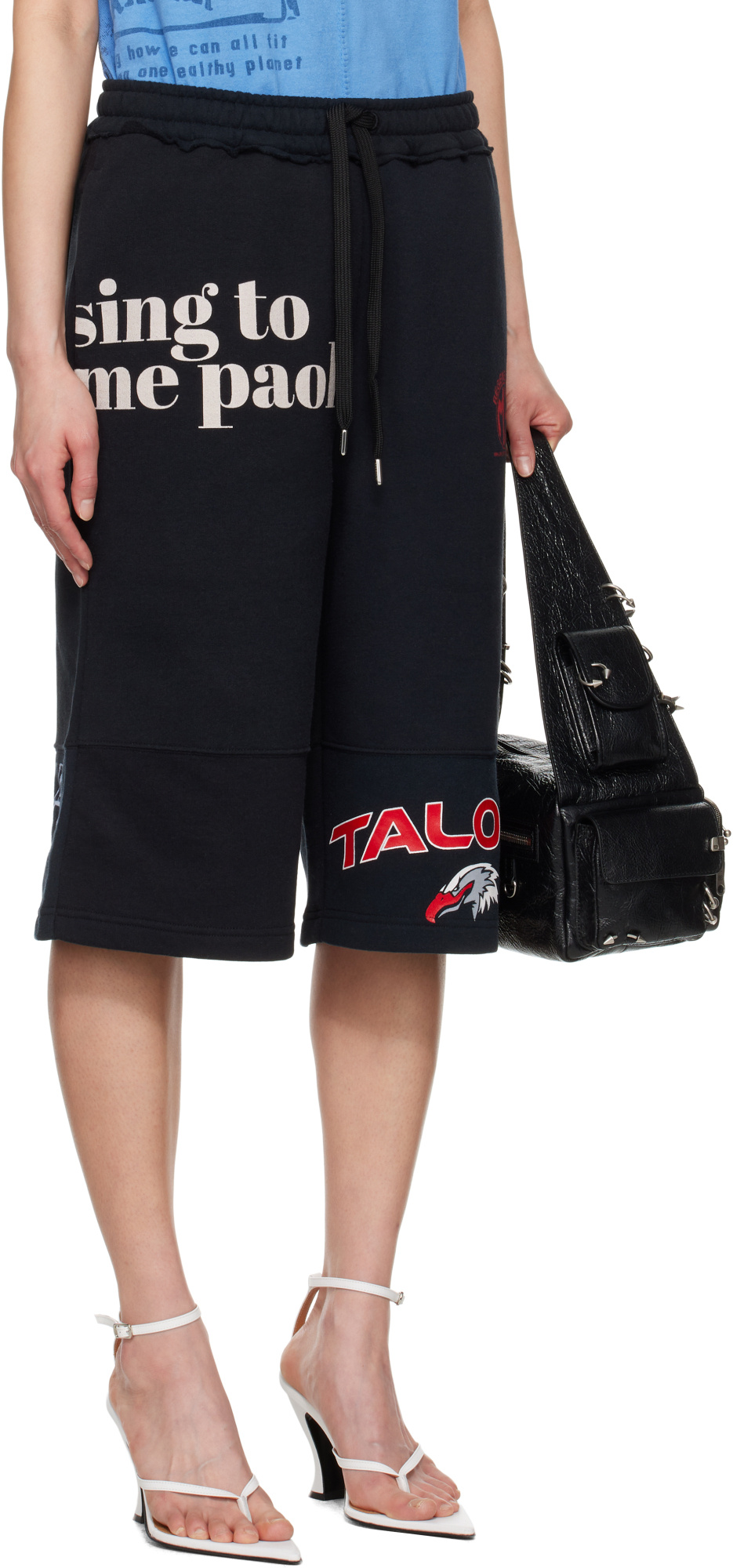 Marine Serre Black Regenerated Graphic Sweatshirts Drawstring Shorts In Black