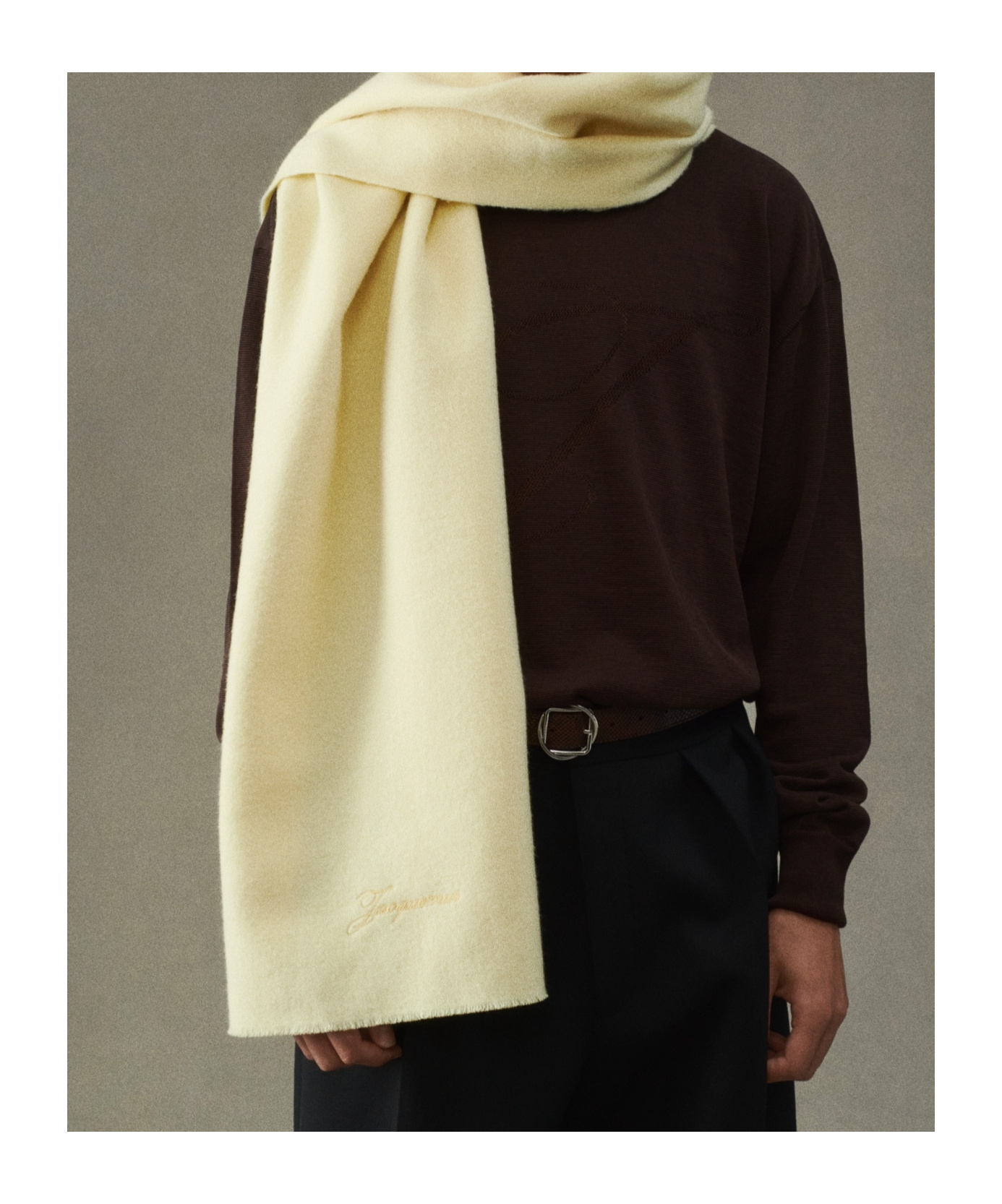 Jacquemus Le Tailleur Logo Embroidered Scarf In Yellow