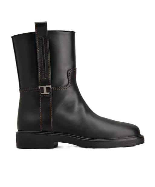 Tod's Refined Black Leather Ankle Boots With Block Heel In Black