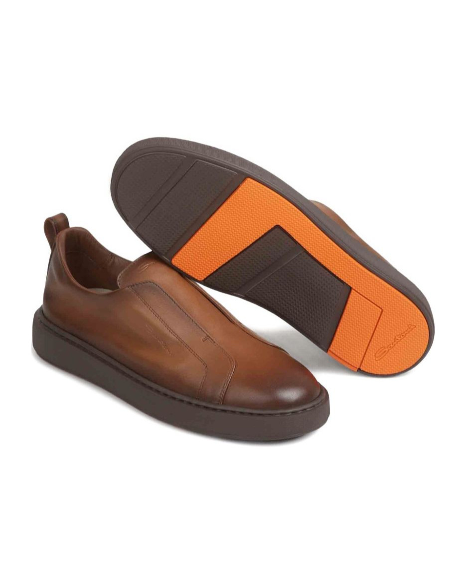 Santoni Smooth Leather Sneakers In Brown