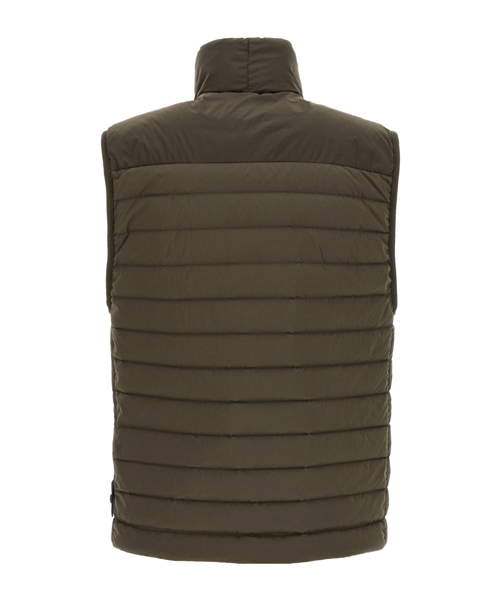 Stone Island Quilted High Collar Sleeveless Side Pockets Vest In Green
