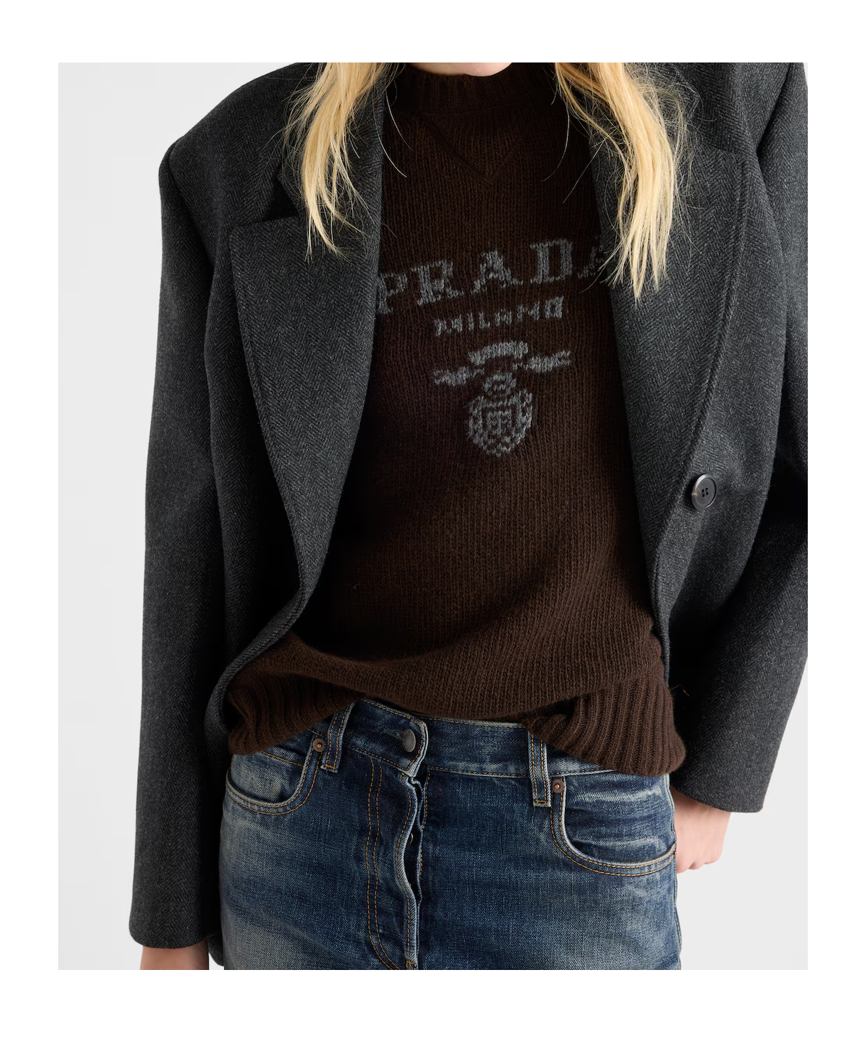 Prada Cashmere And Wool  Logo Crew-neck Sweater In Brown