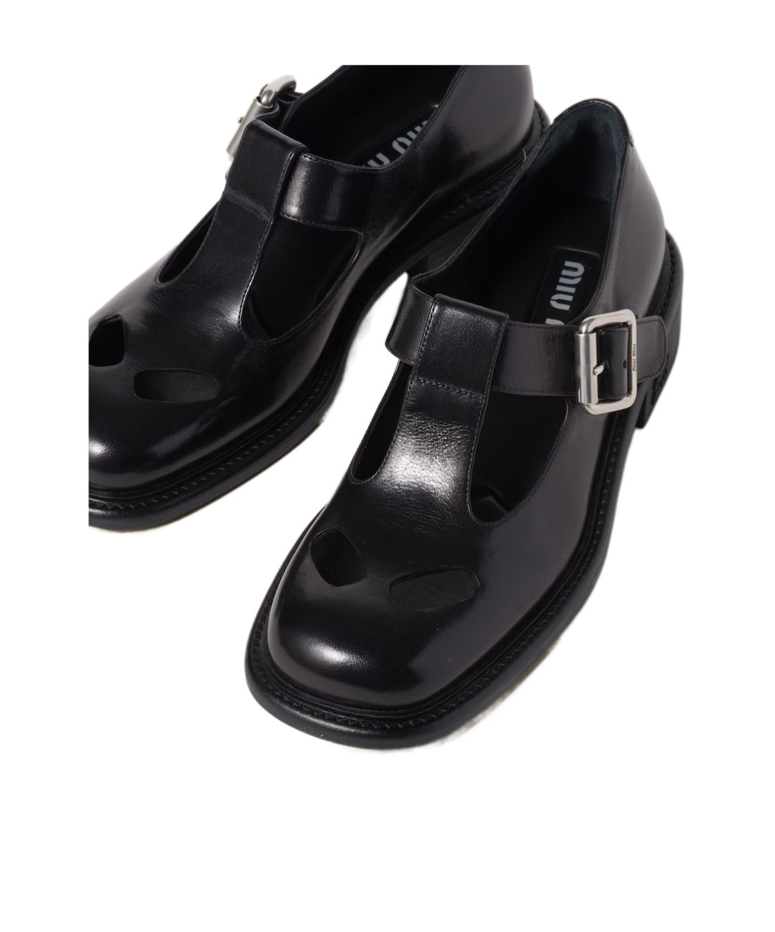 Miu Miu 30mm Leather T-bar Shoes In Black