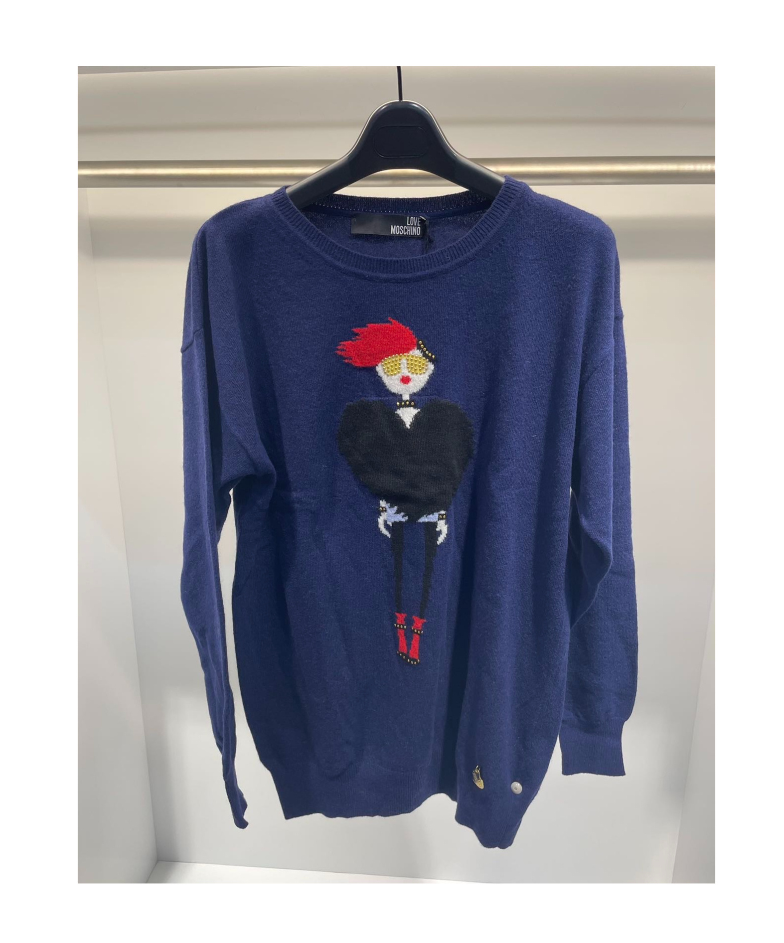 Moschino Round-collar And Long-sleeved Sweater In Blue