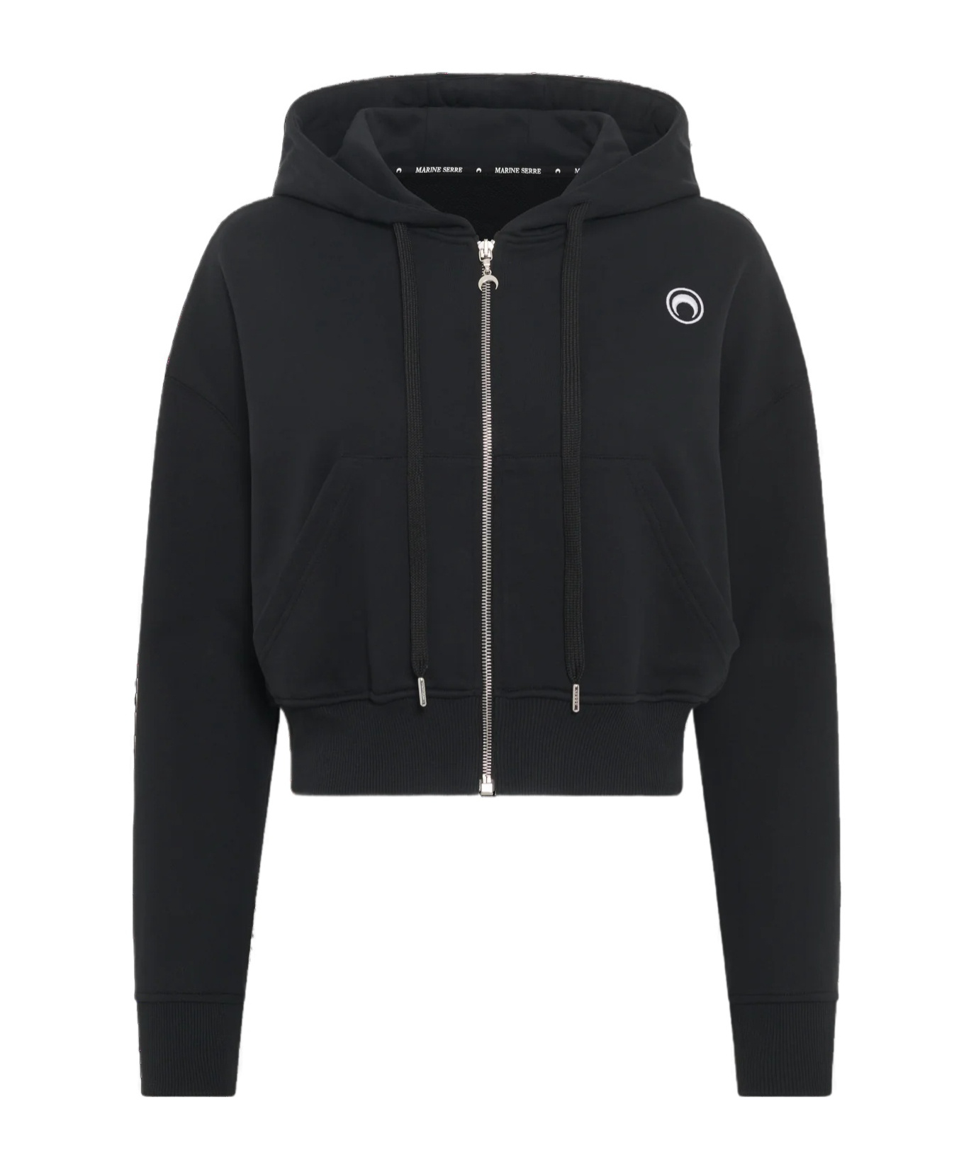 Marine Serre Short-sleeved Zipper Hooded Sweater In Black