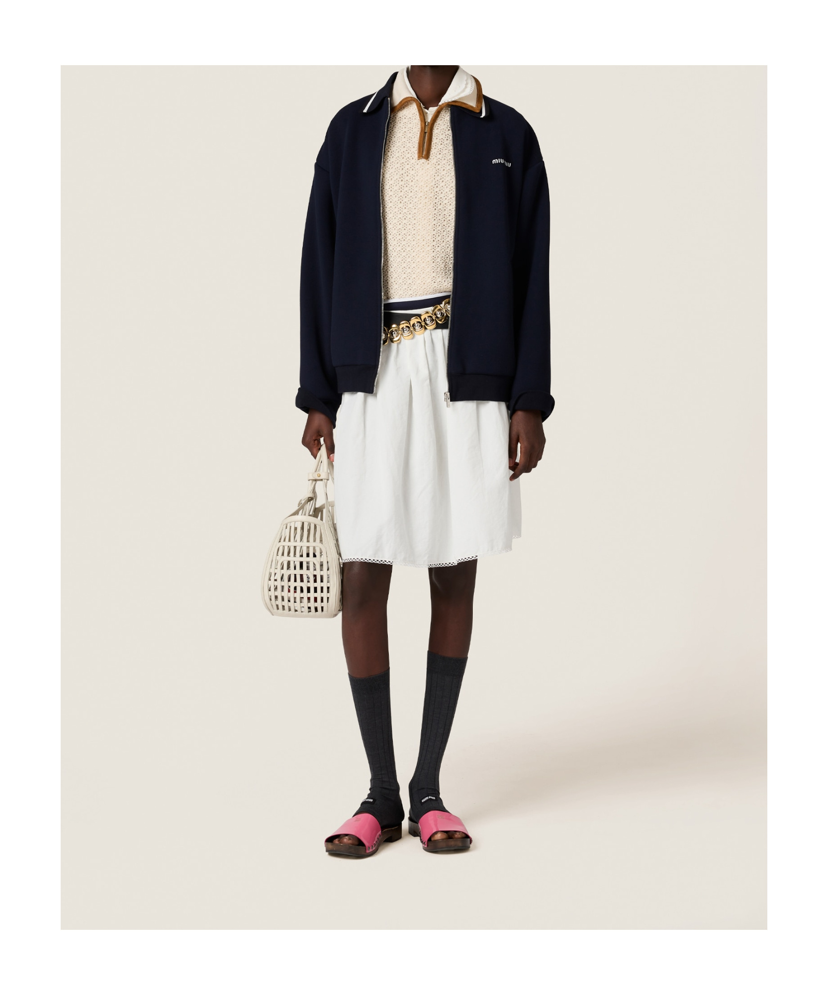 Miu Miu Piquet Jacket With Ribbed Cuffs And Hem In Blue