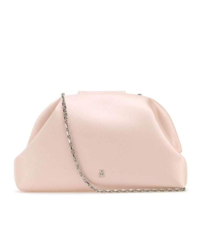 Amina Muaddi Light Pink Satin Camelia Clutch