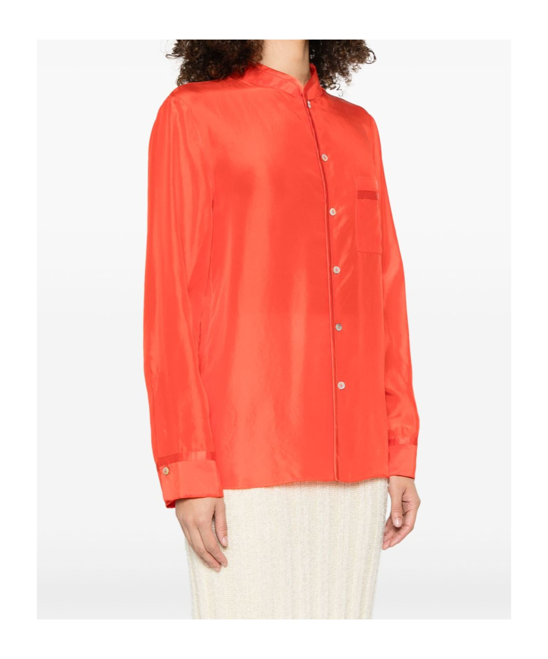 Forte Forte Habotai Orange Shirt With Mandarin Collar And Chest Pocket In Silk Woman In Orange