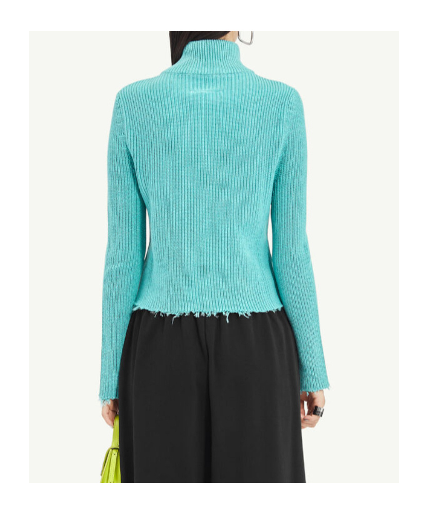 Mm6 Maison Margiela Raw-cut Cropped Cardigan In Blue