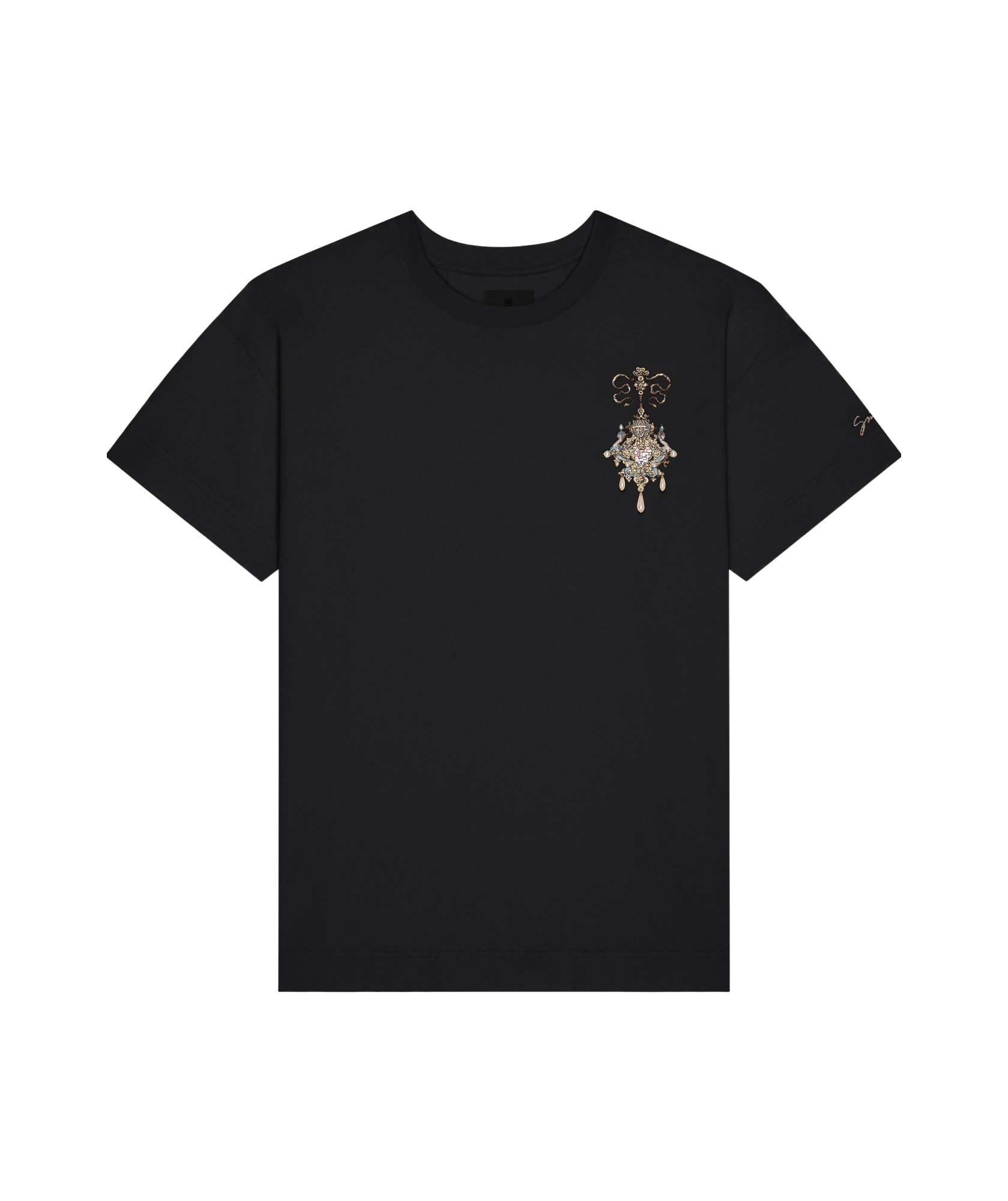 Givenchy T-shirt In Cotton With Embroidered Chandelier And Pearls In Black